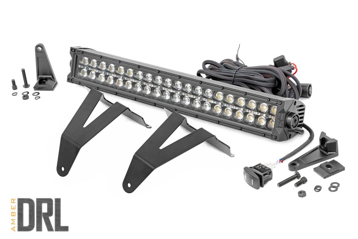 Ram 1500 LED Light Kit - Bumper Mount - Rough Country - Dual Row, Amber DRL - Black - '19-'23